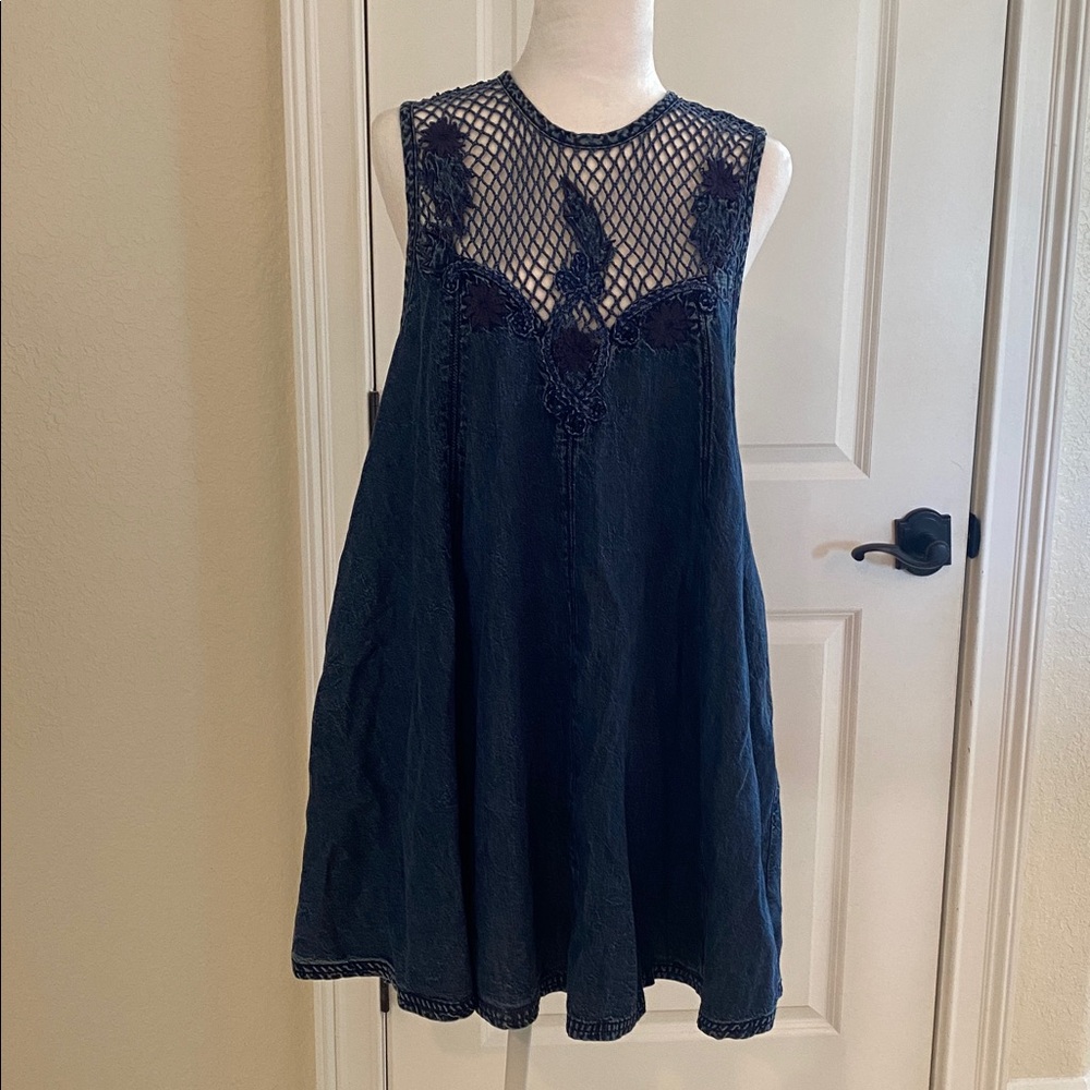 Free People Denim/Navy Sleeveless Crochet Dress